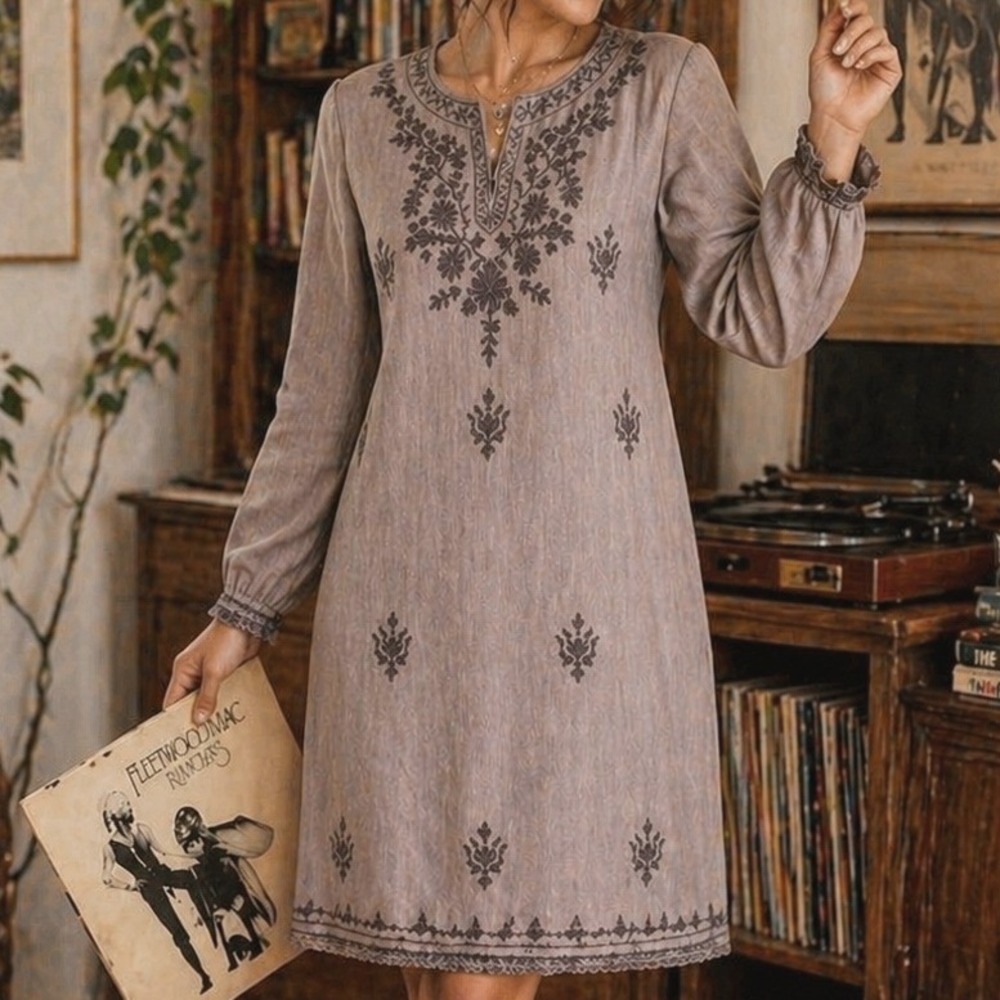 Geeta Embroidered Rayon Bohemian Dress Free Size Cottagecore